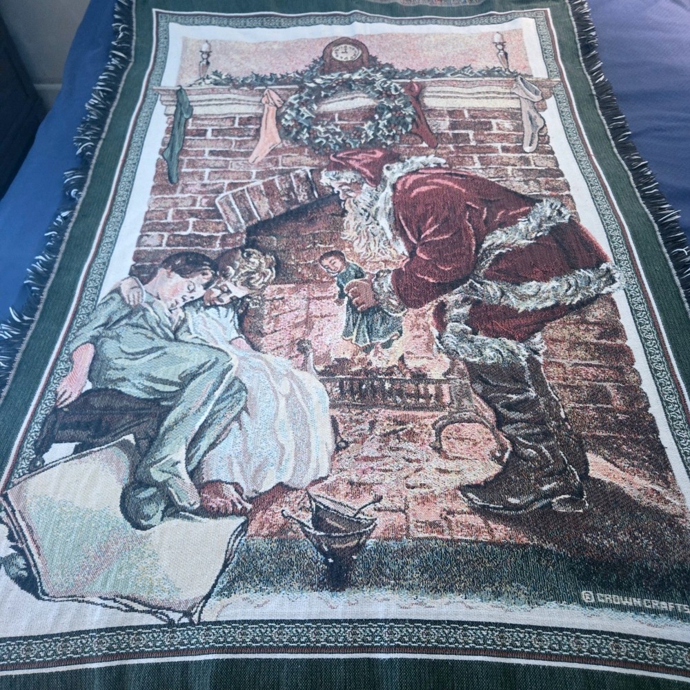 Goodwin‎ Weavers Santa Claus Woven Tapestry Throw Blanket Christmas 44x64 Cotton